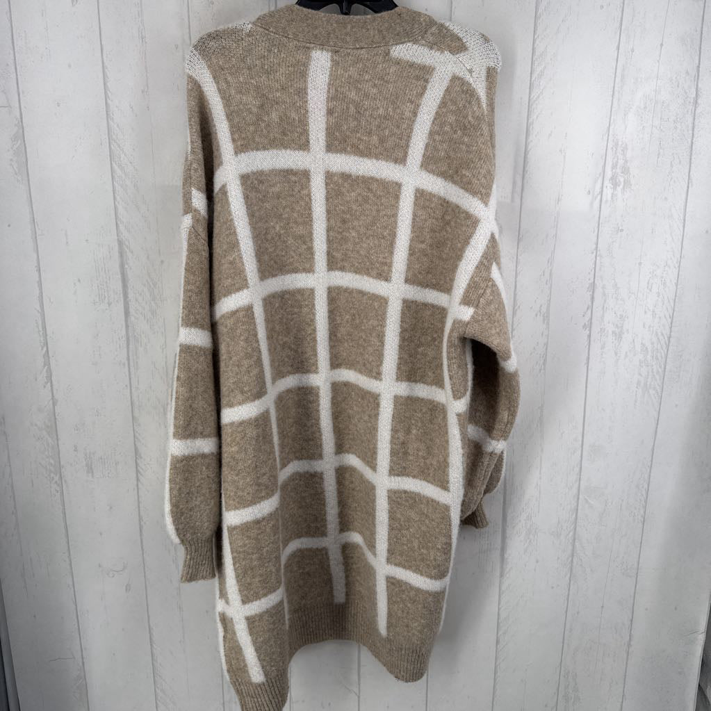 M checkered open front cardi
