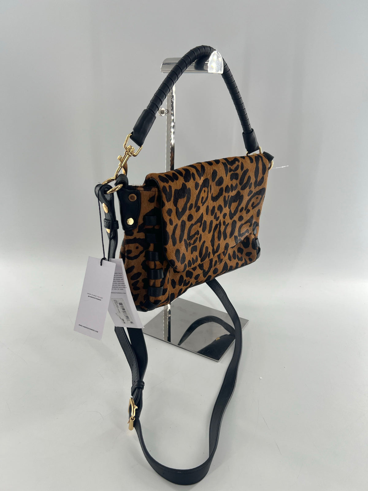 R268 animal print foldover convertible crossbody w/ whipstitch accents