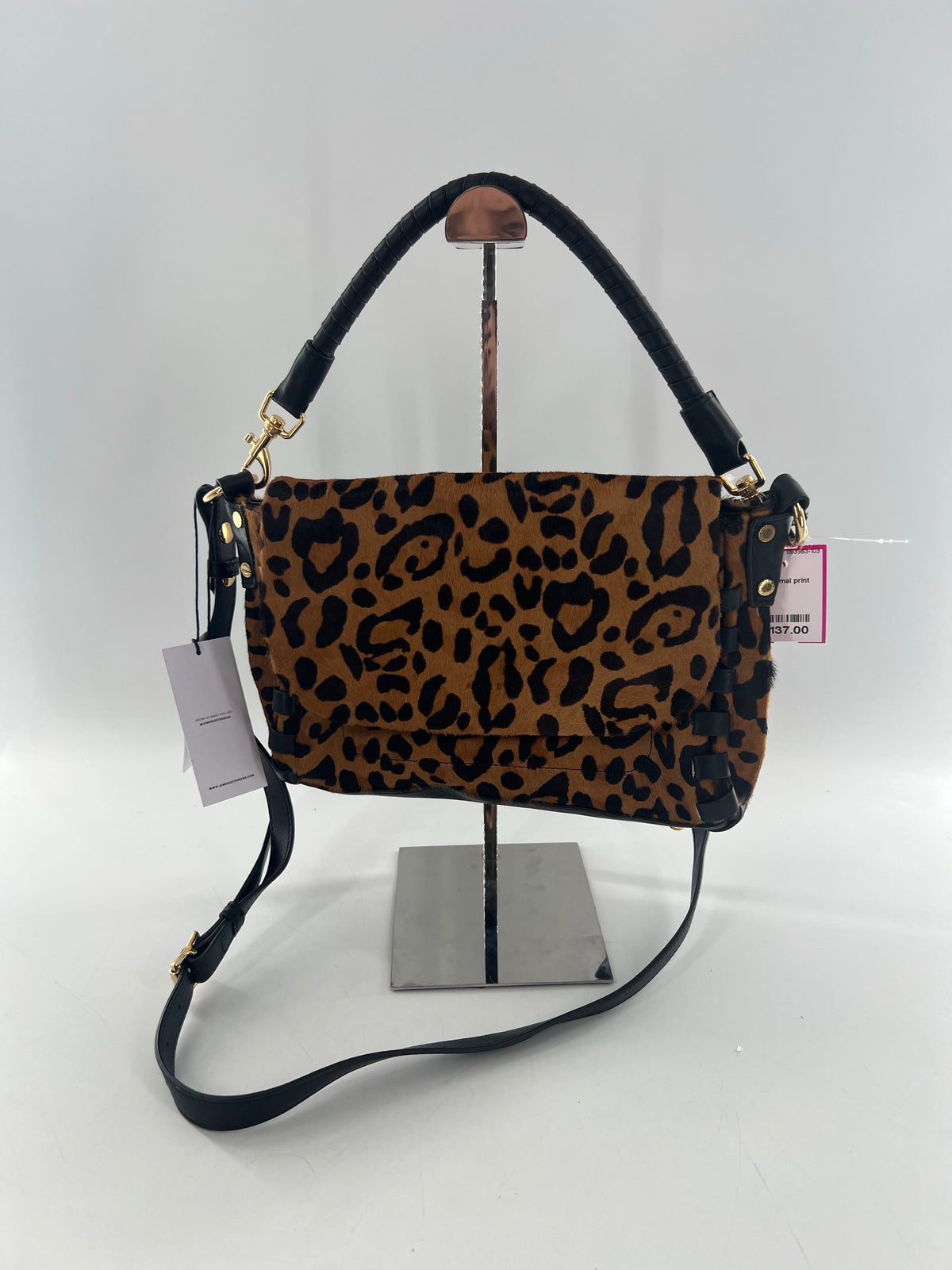 R268 animal print foldover convertible crossbody w/ whipstitch accents
