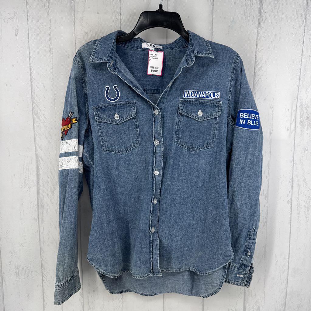 M colts denim button down l/s top