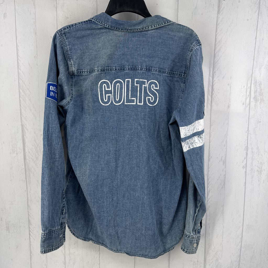 M colts denim button down l/s top