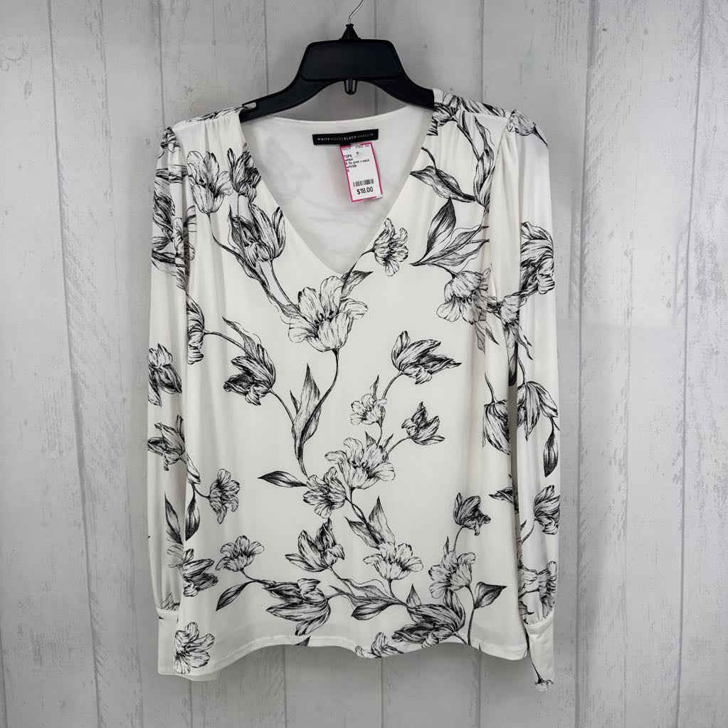 S flo print v-neck l/s top