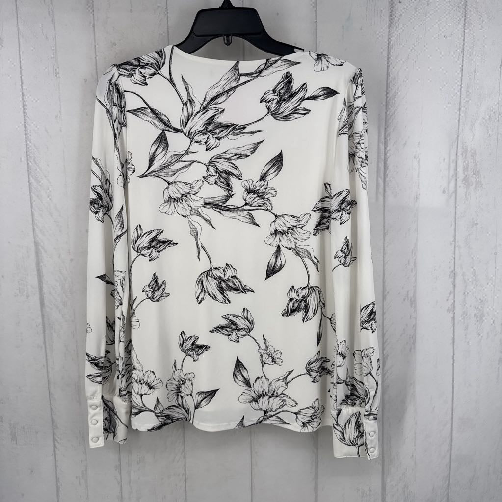 S flo print v-neck l/s top