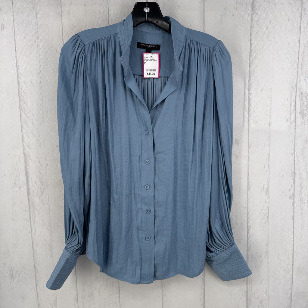 S split neck button down l/s top
