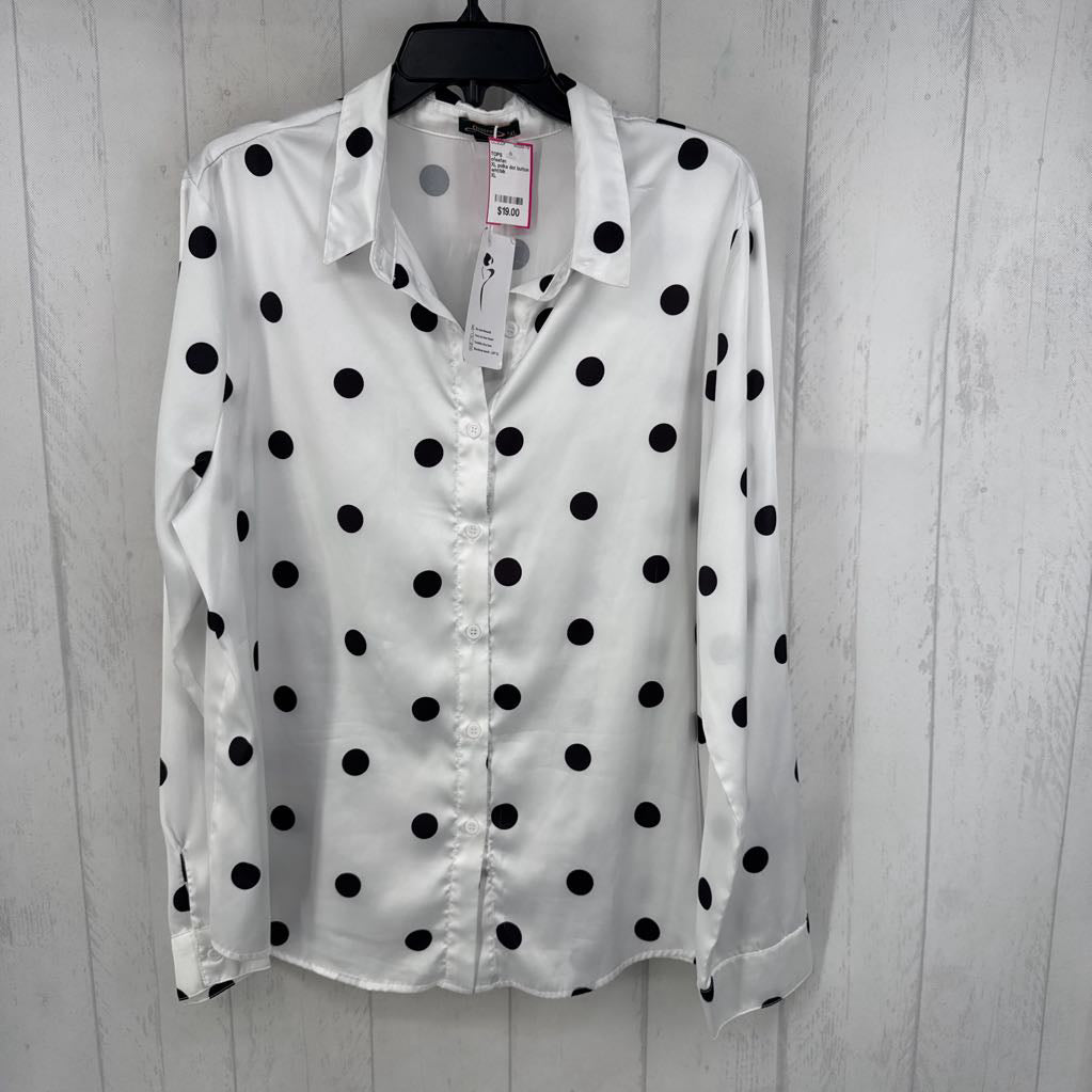 XL polka dot button down l/s top