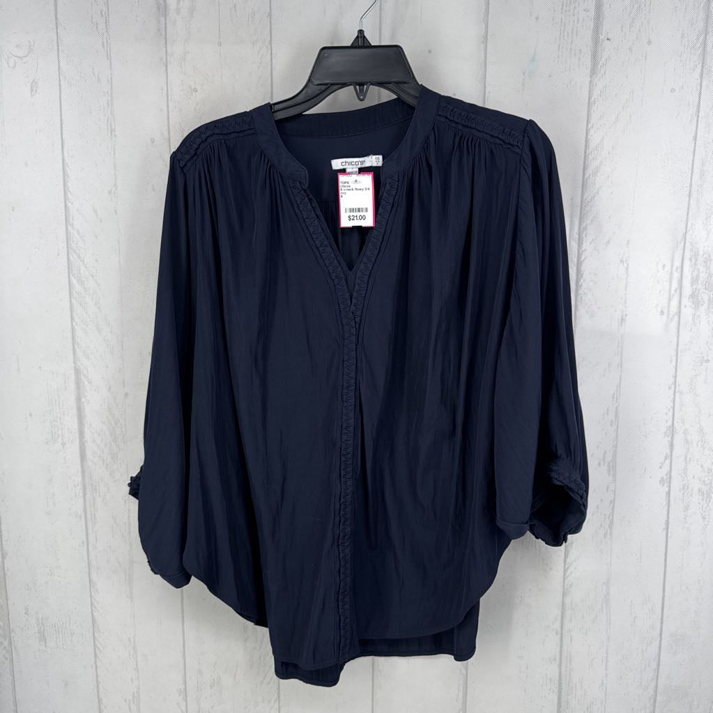 6 v-neck flowy 3/4 slv top