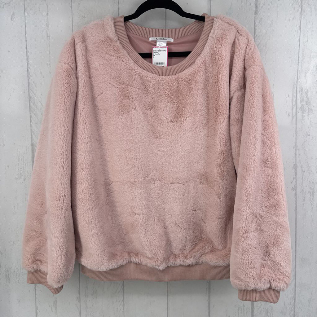 1X faux fur crewneck sweatshirt