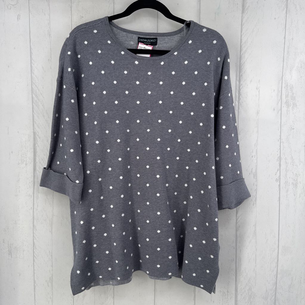 1X polka dot 3/4 slv sweater