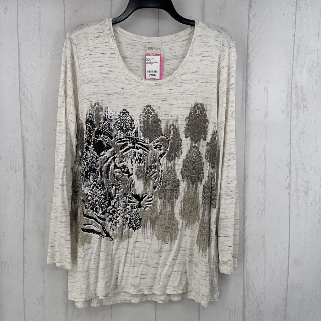 L embelished tiger l/s tee