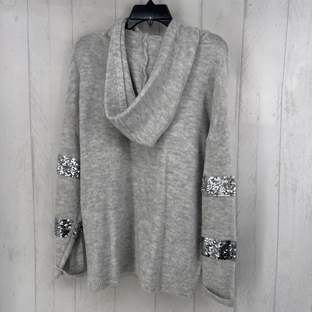 XL sequin stripe hooded sweater