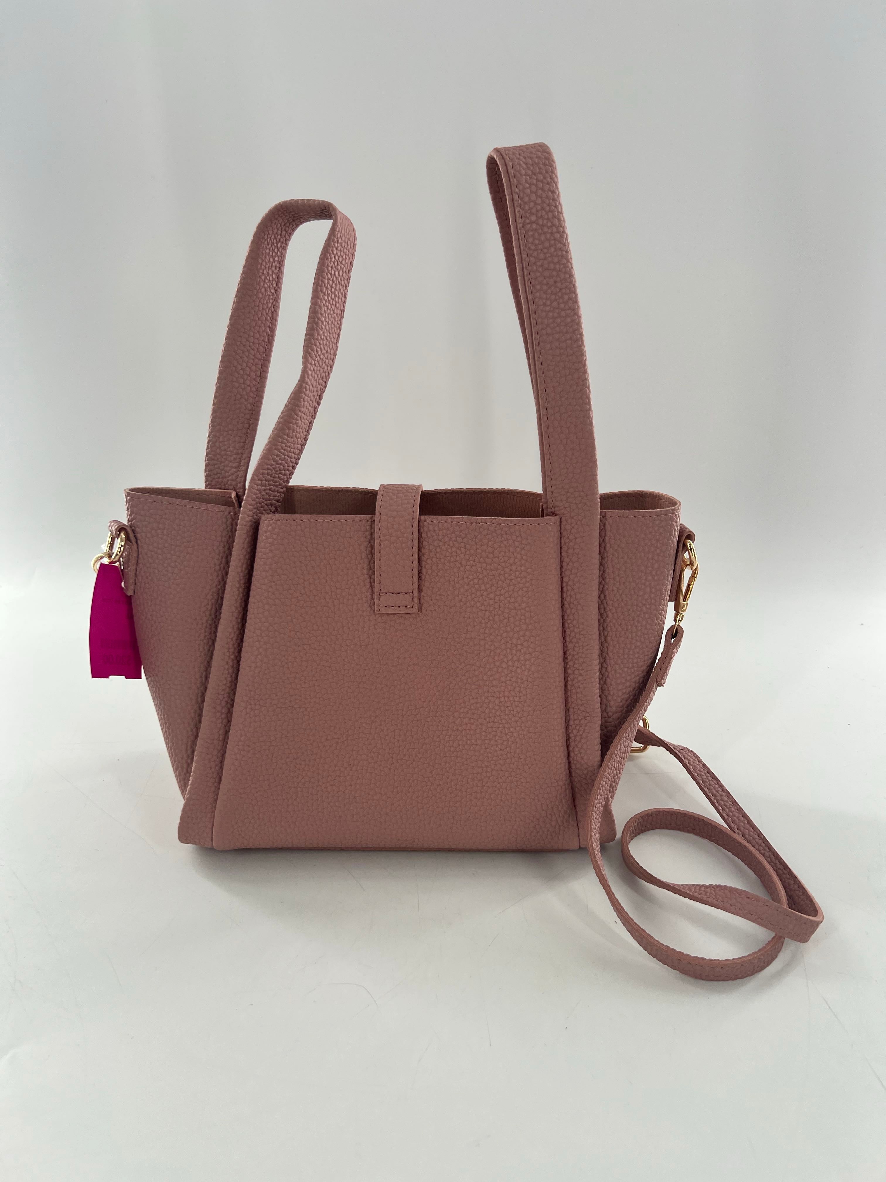 2pc textured faux leather double top handle turnlock closure handbag w/ pouch