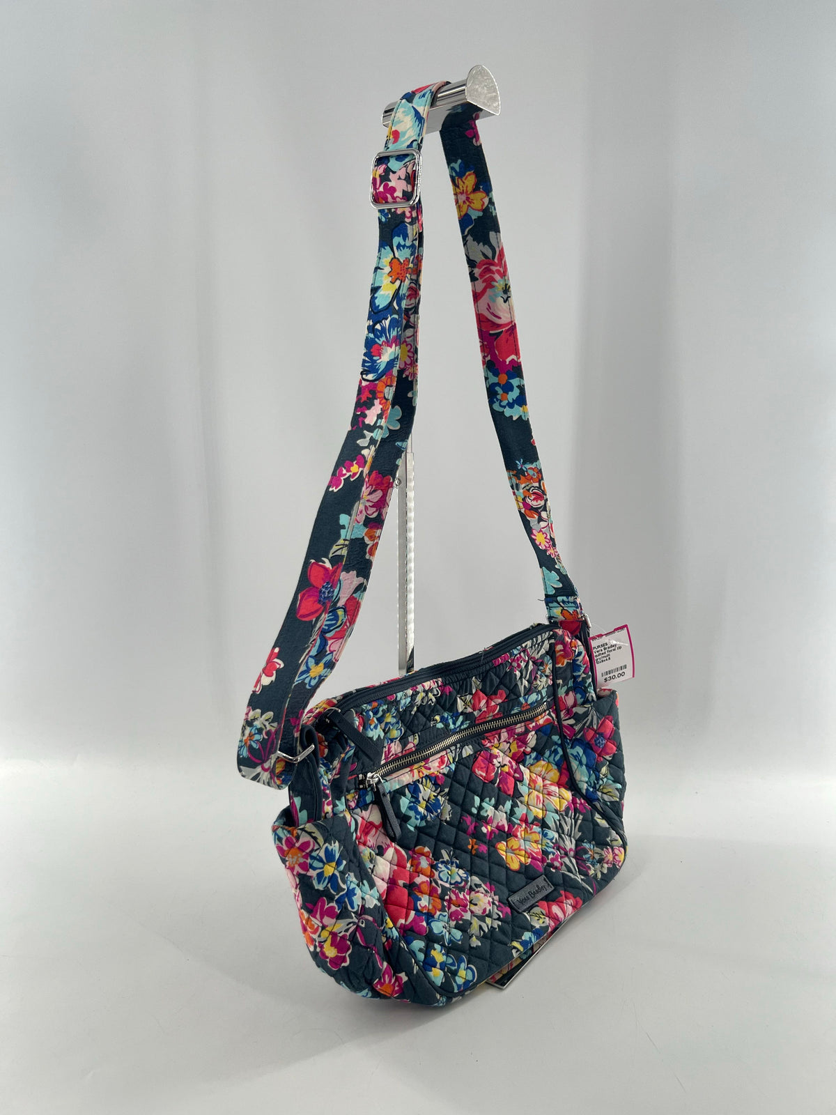 quilted floral zip front pocket crossbody
