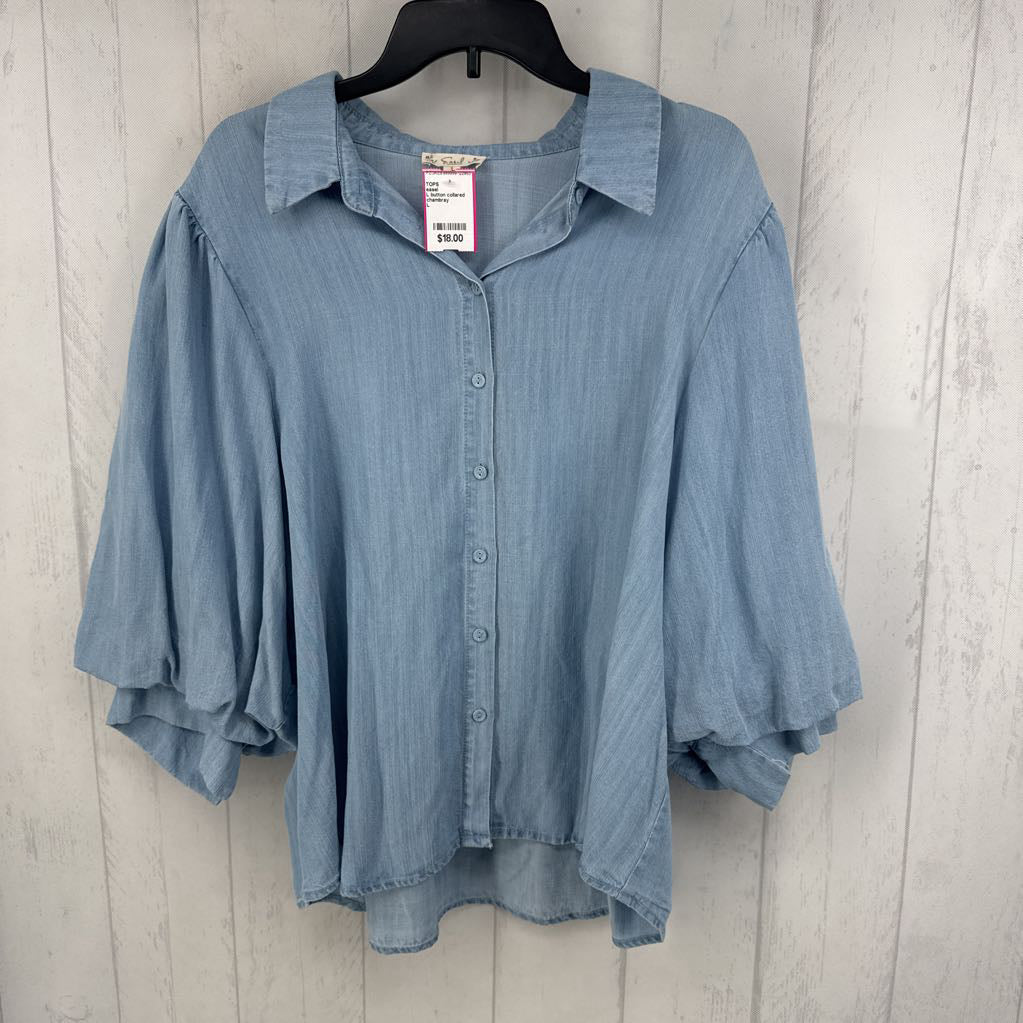 L button collared neckline voluminous slv top