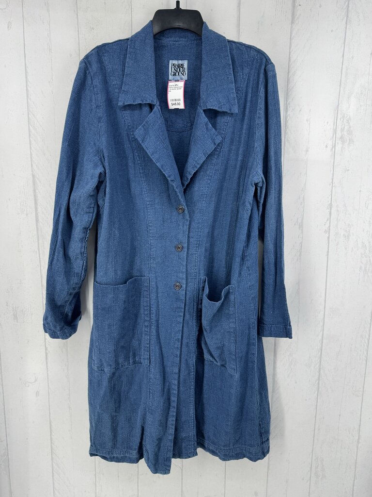 L l/s duster jacket w/ front buttons & patch pockets