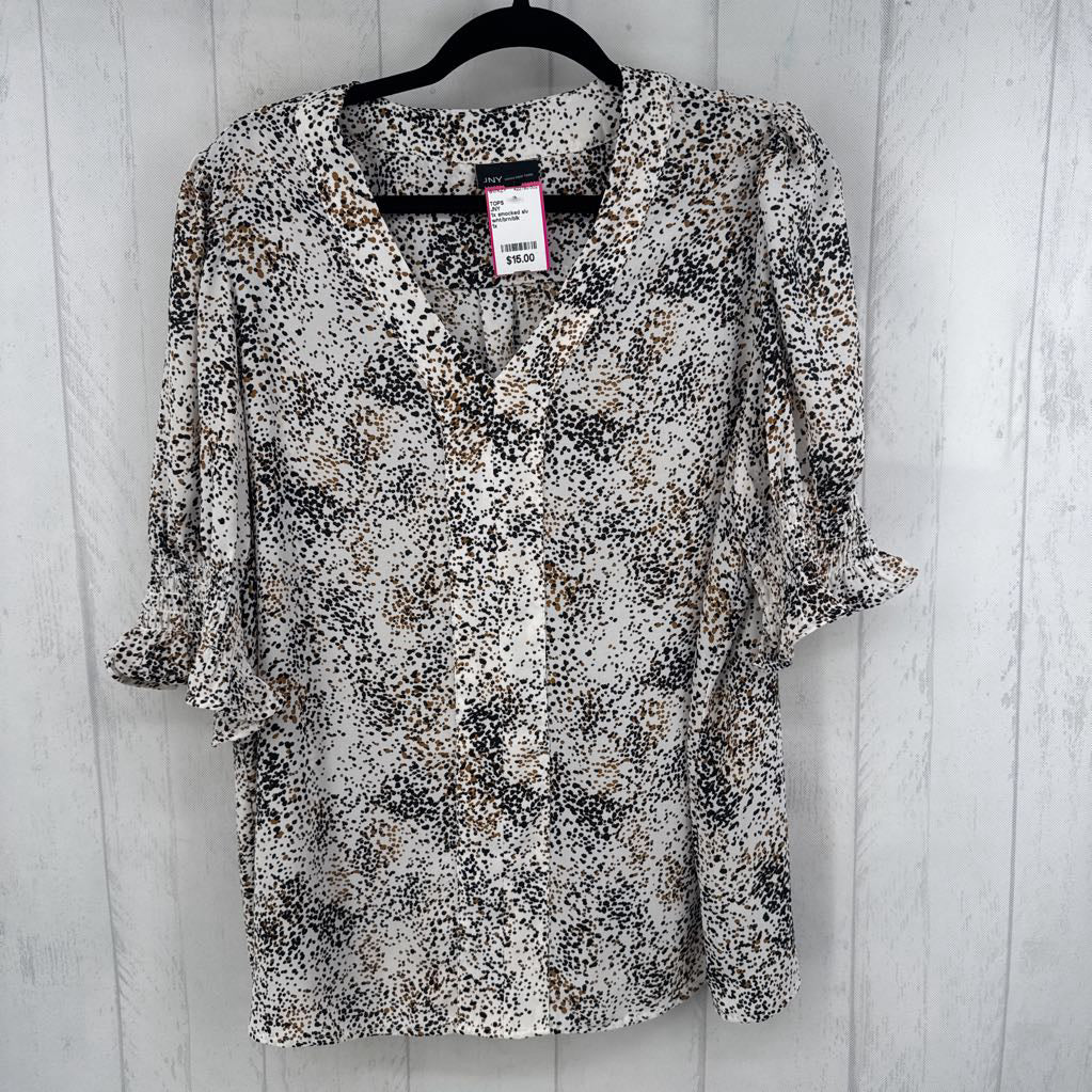 1x smocked slv print top