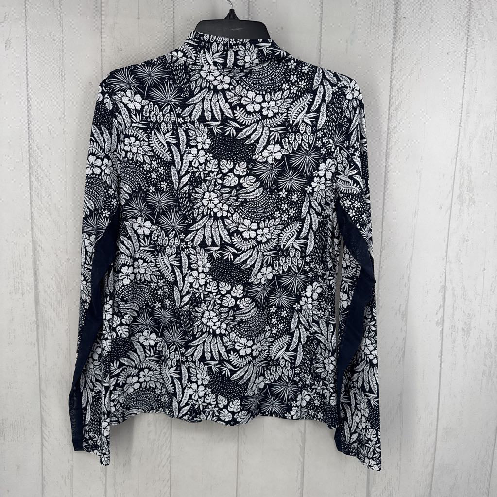 M l/s flower print quarter zip top