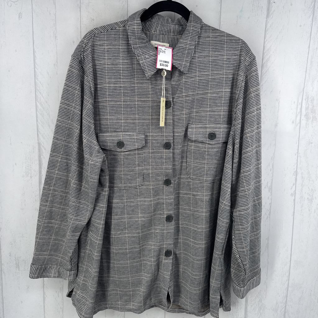 R138 3x l/s houndstooth button shacket
