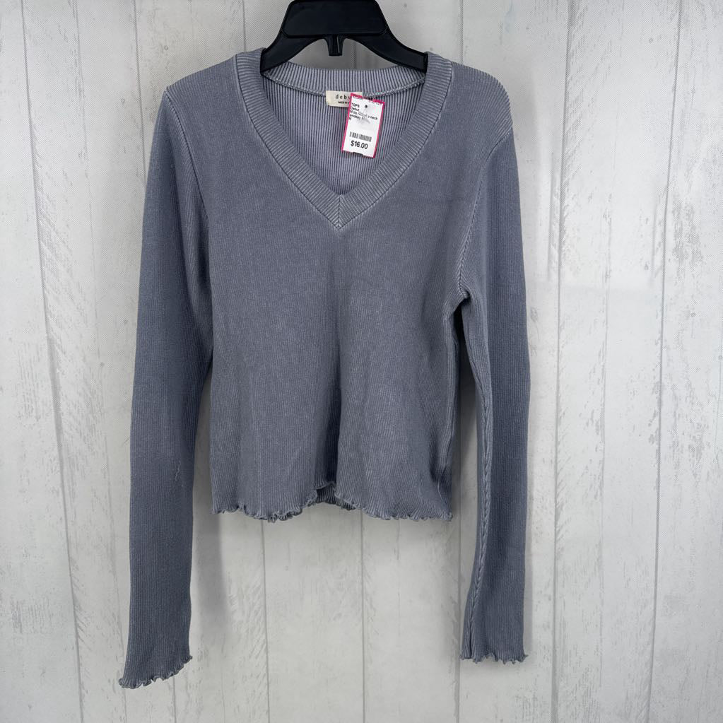 M l/s ribbed v-neck top