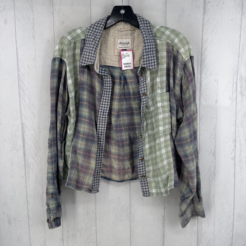 M l/s plaid crop button shirt