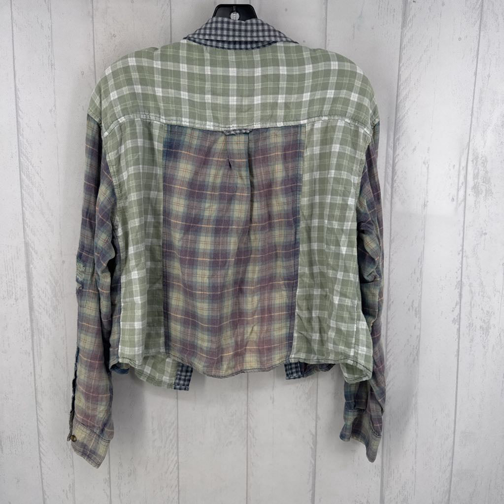 M l/s plaid crop button shirt