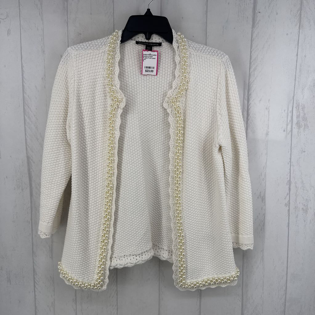 S open front pearl embellished cardigan