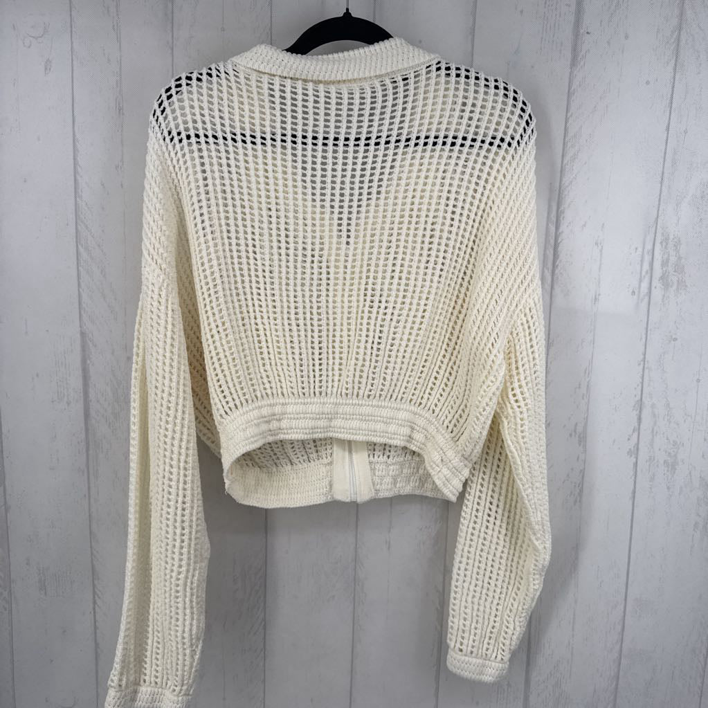 S l/s open knit zip cardigan