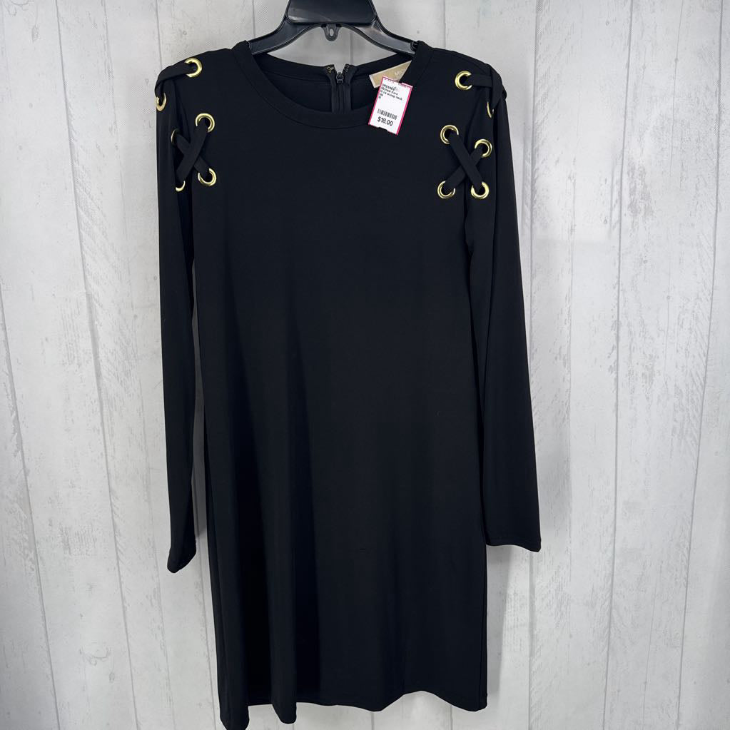 M l/s scoop neck lace-up grommet detailing dress