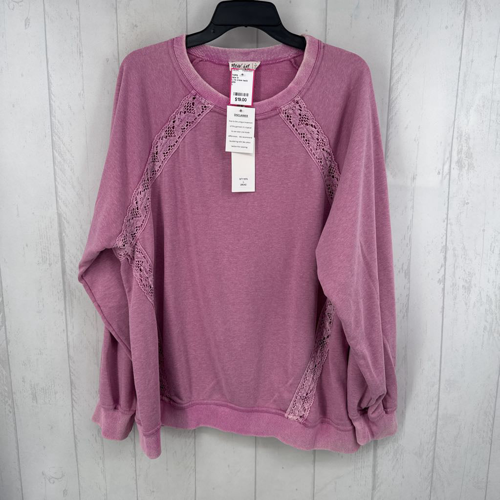 L l/s crew neck sweatshirt w/ delicate lace panel inserts