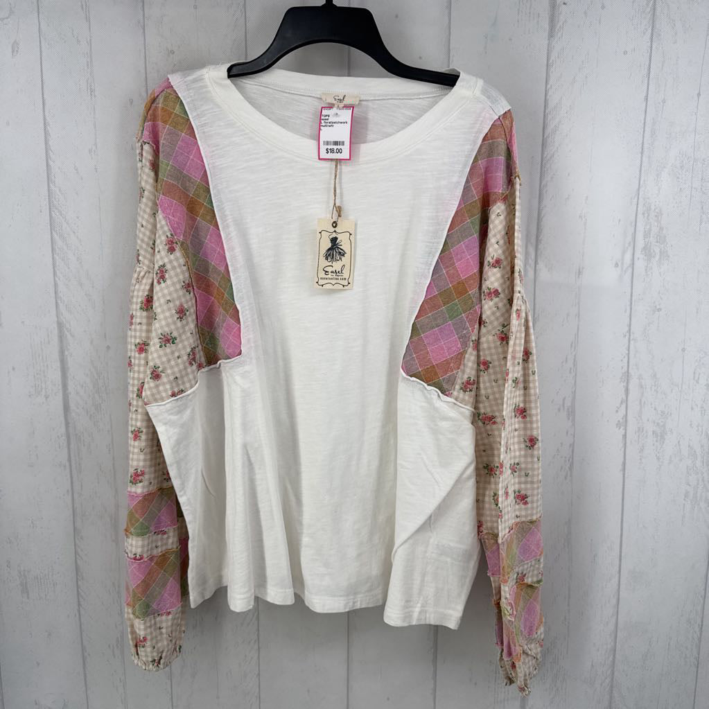 L floral/patchwork slv top