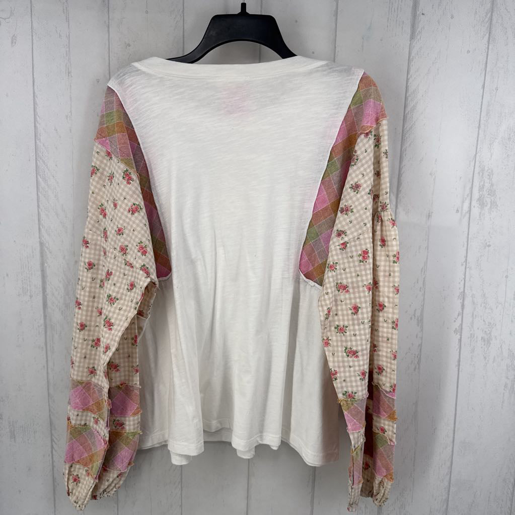L floral/patchwork slv top