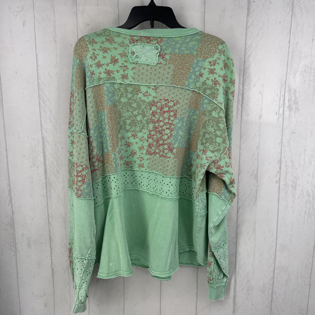 L l/s patchwork eyelet-detail button front top w/ mix floral patterns