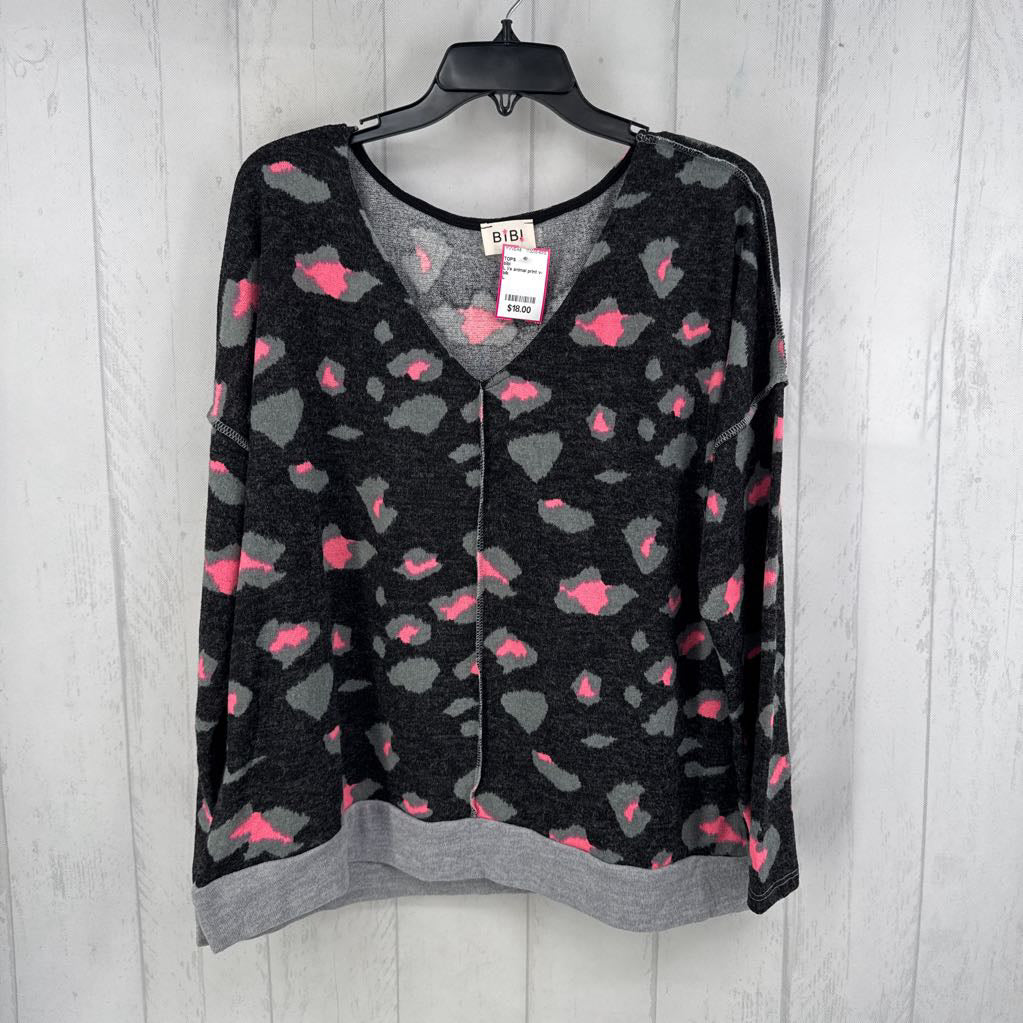L l/s animal print v-neck top