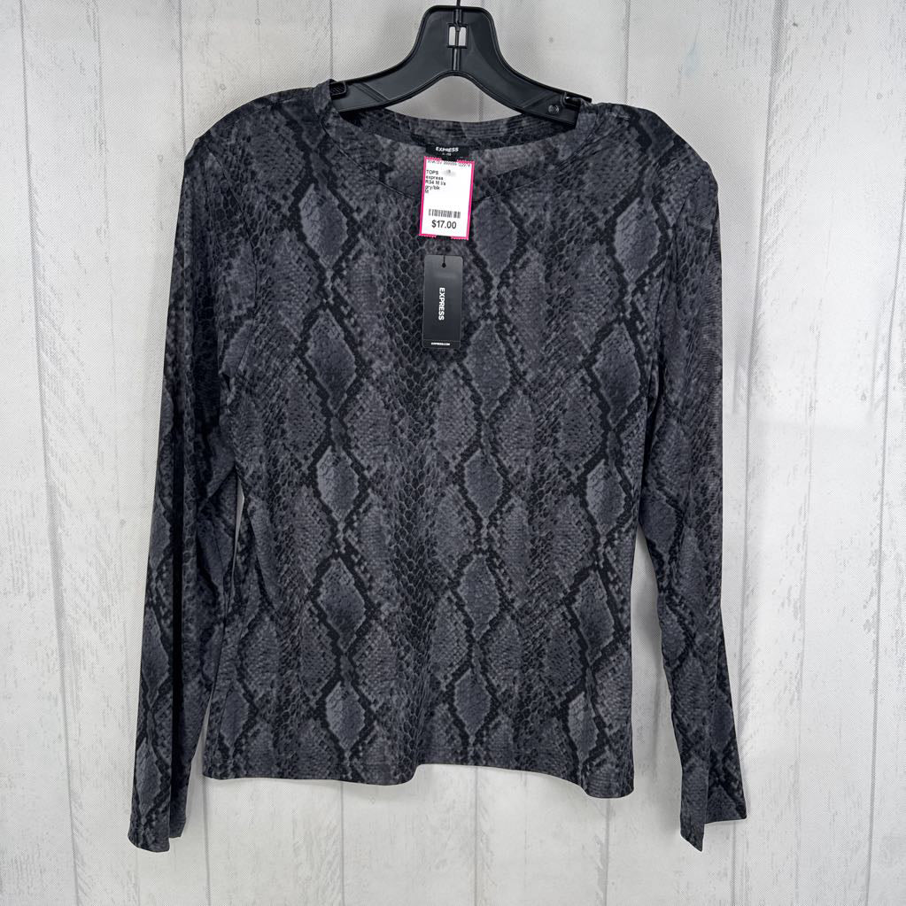 R34 M l/s snakeskin print sheer top