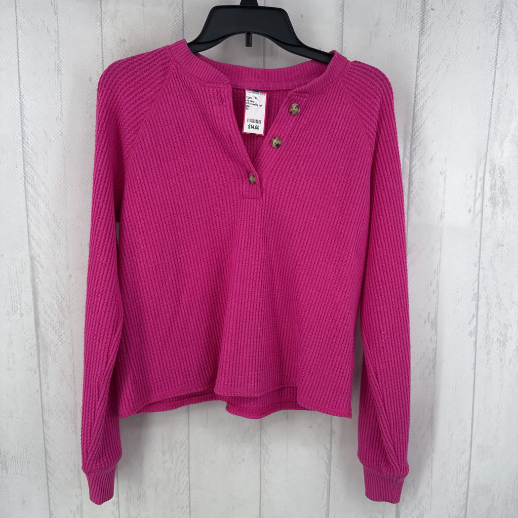 XS l/s waffle half button top