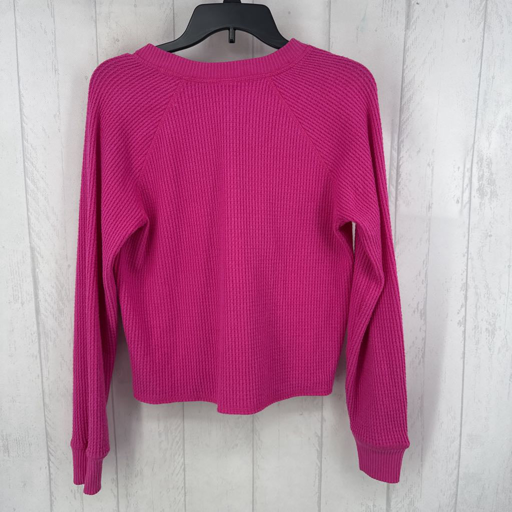 XS l/s waffle half button top