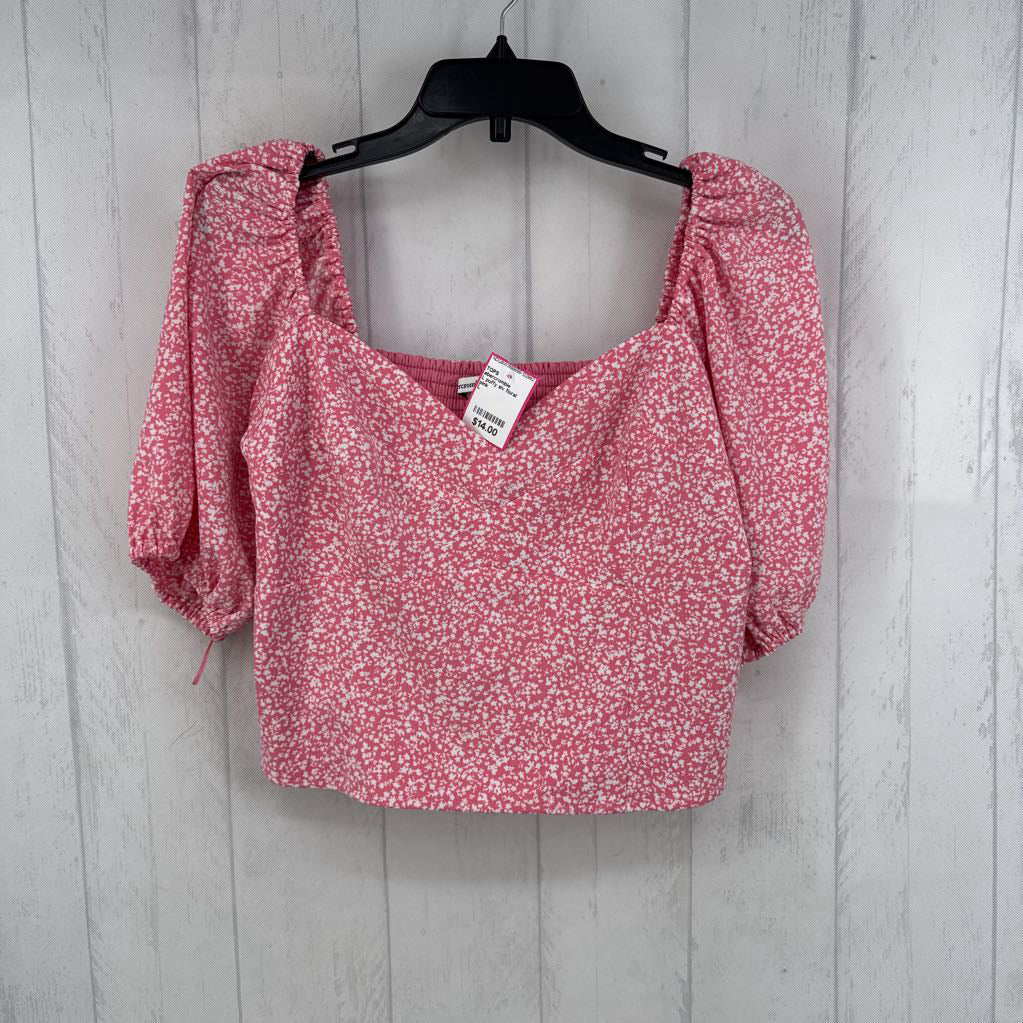 L puffy slv floral smocked crop top