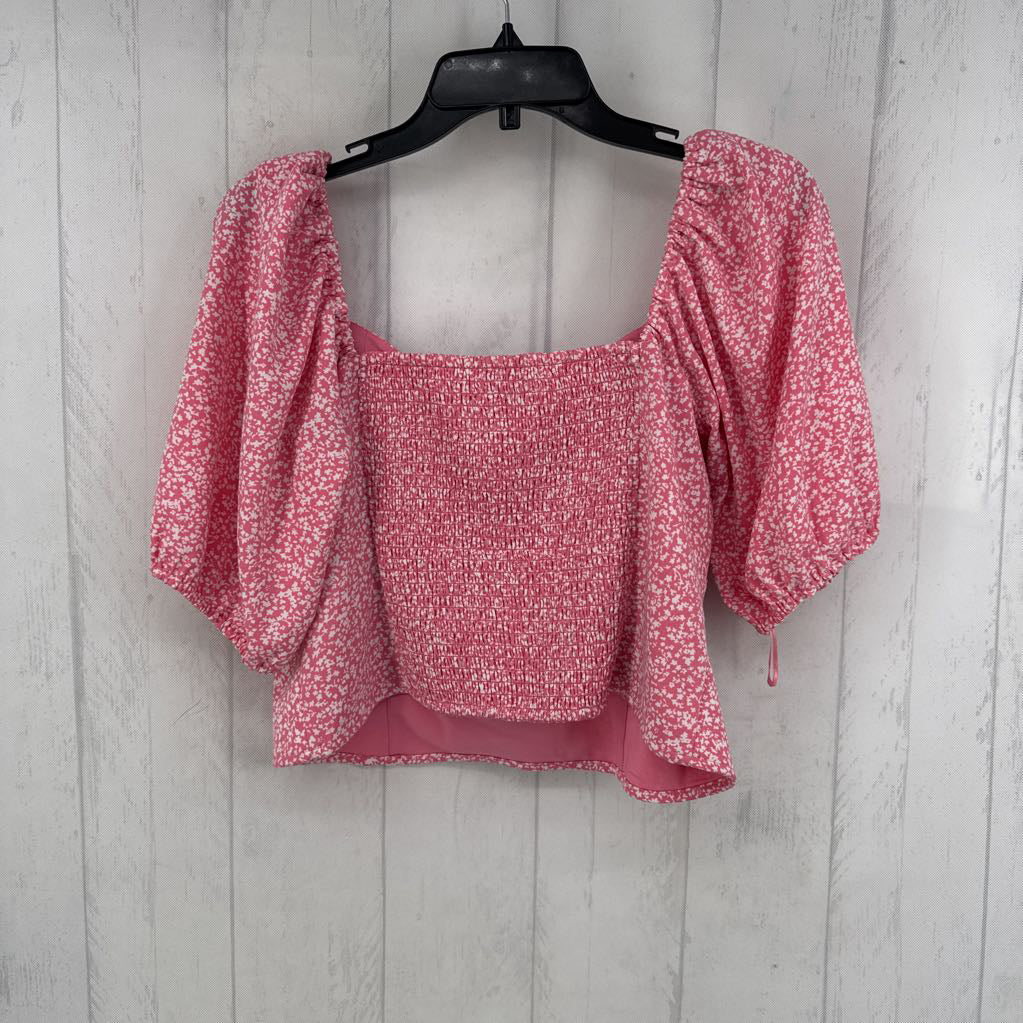 L puffy slv floral smocked crop top