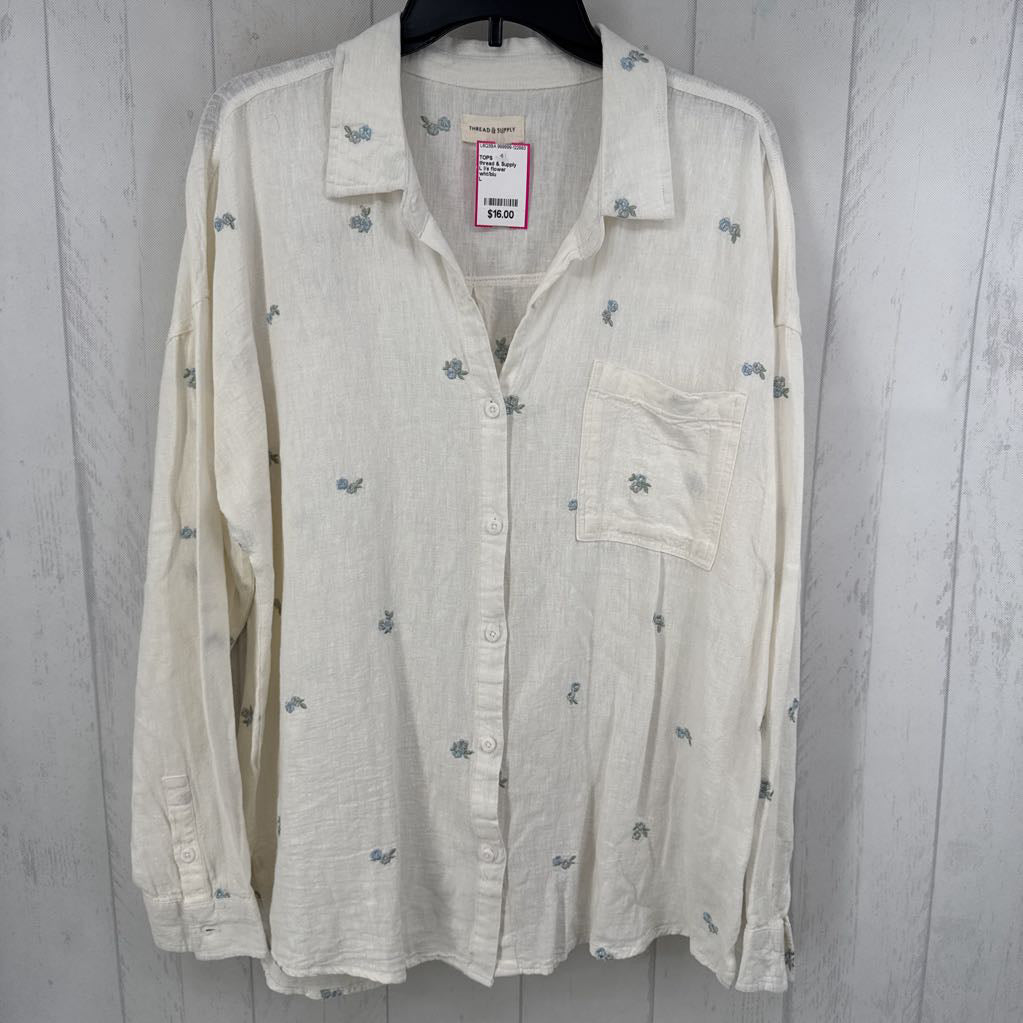 L l/s flower embroidered button shirt