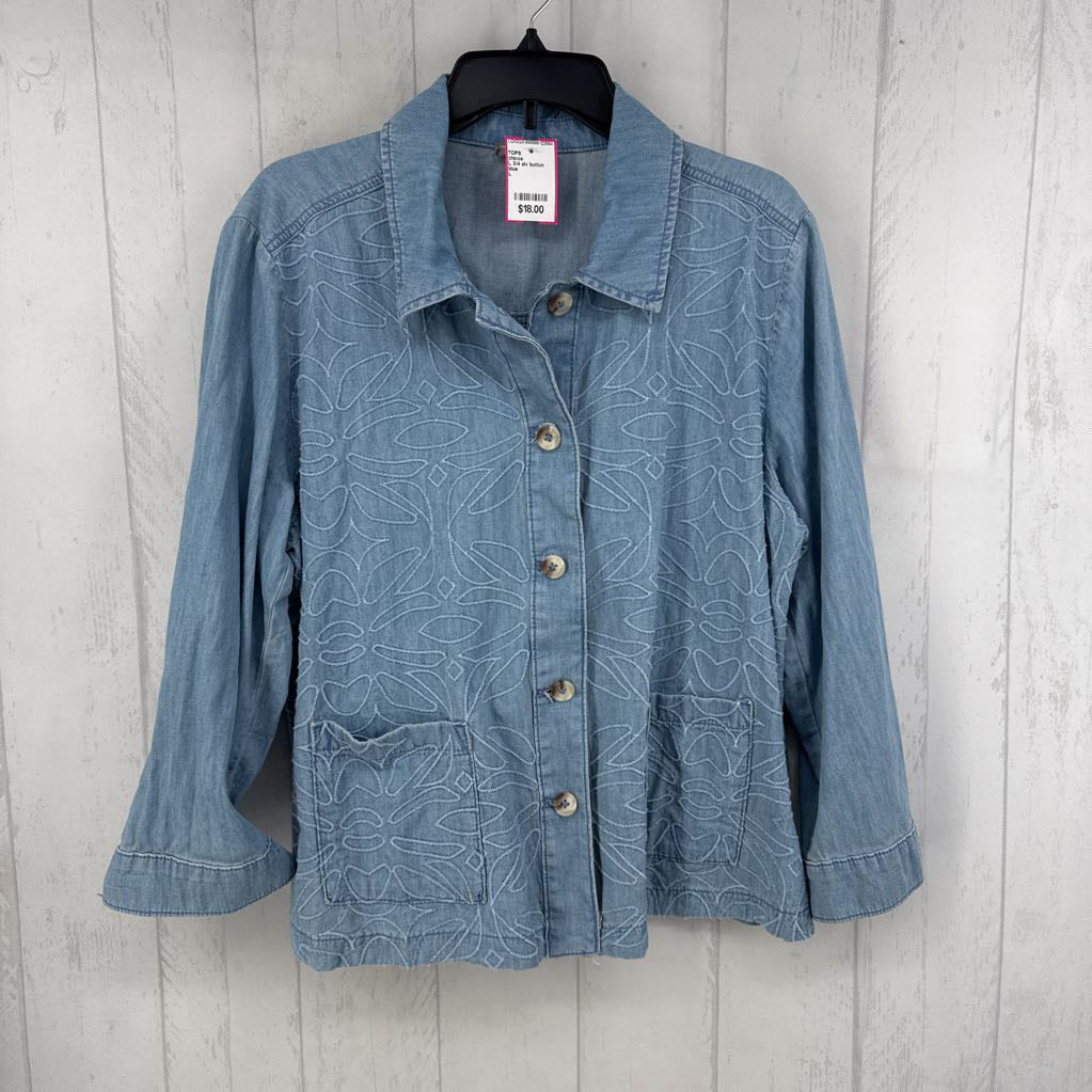 L 3/4 slv button embroiderd shirt