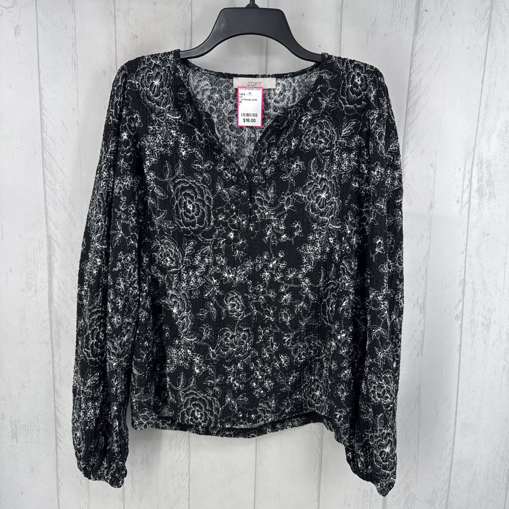 L l/s flower print half button top