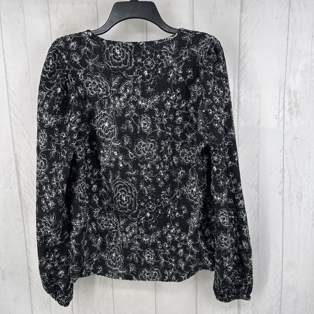 L l/s flower print half button top