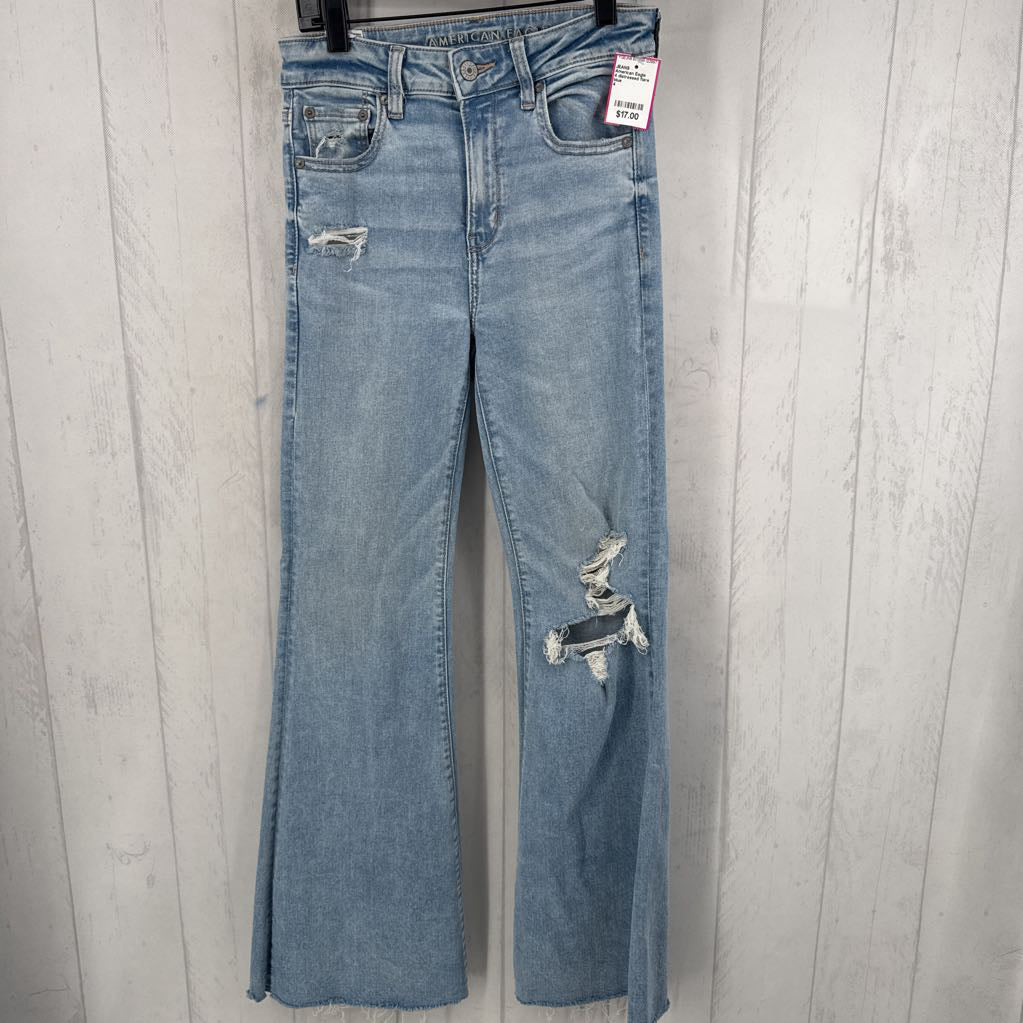 4 distressed flare jeans