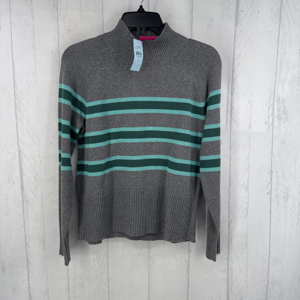 S l/s stripe mock neck sweater