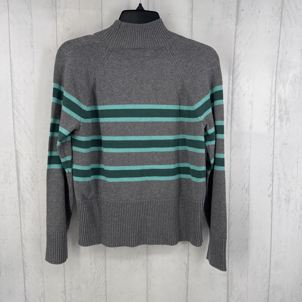 S l/s stripe mock neck sweater