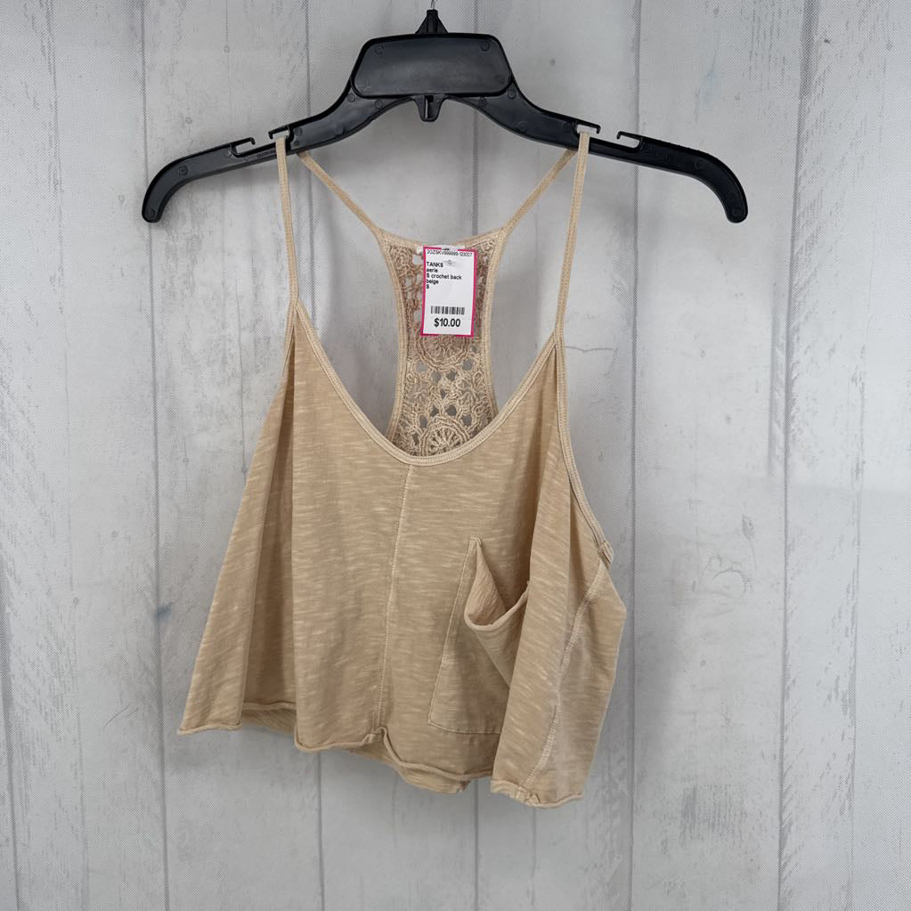 S crochet back detail crop pocket tank