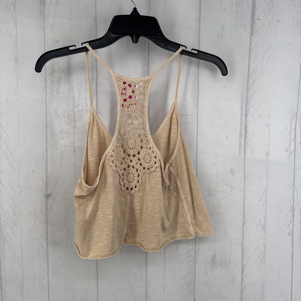 S crochet back detail crop pocket tank