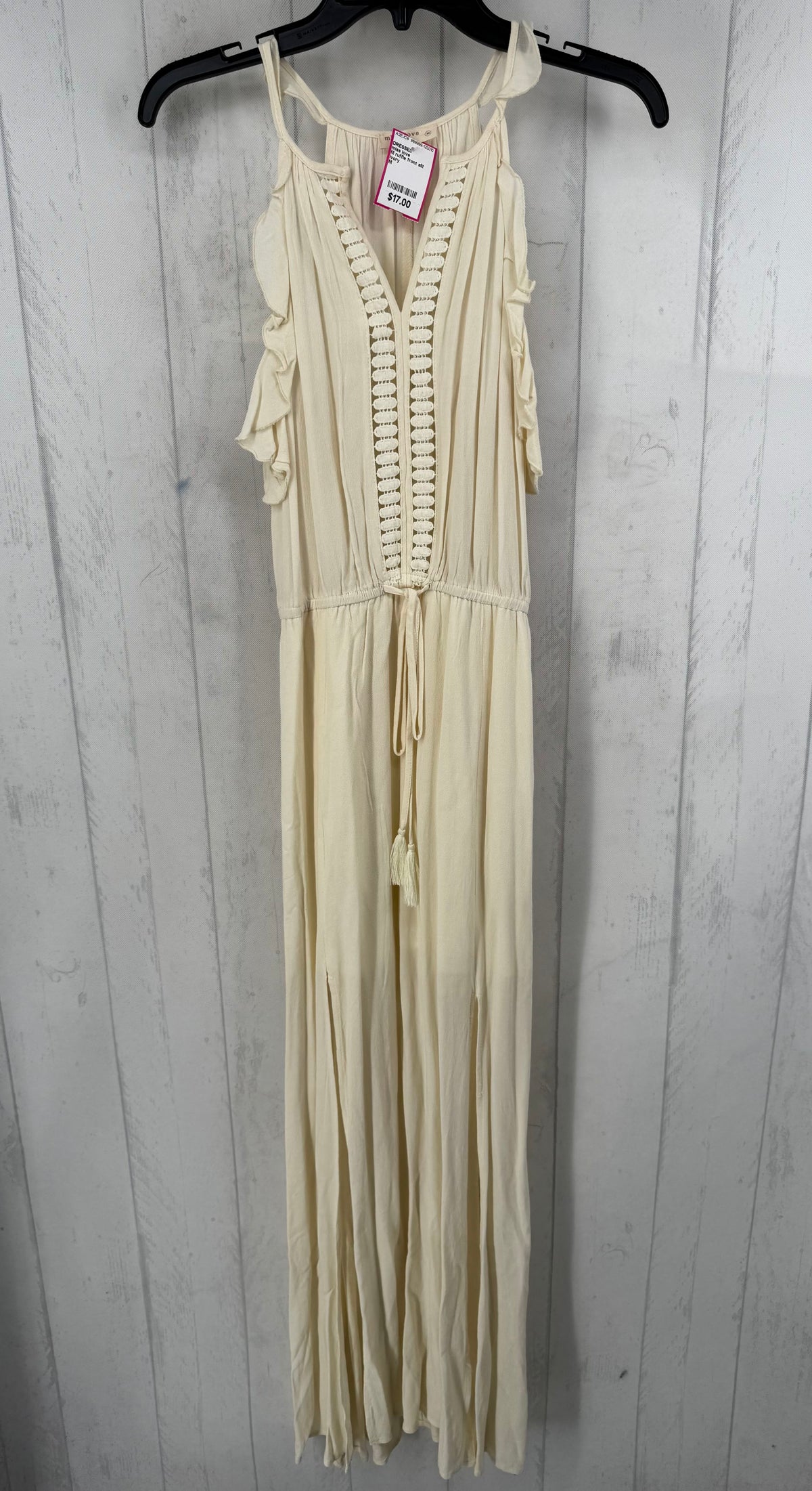 M ruffle front slit maxi dress