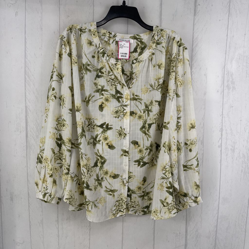 L flower print front button top