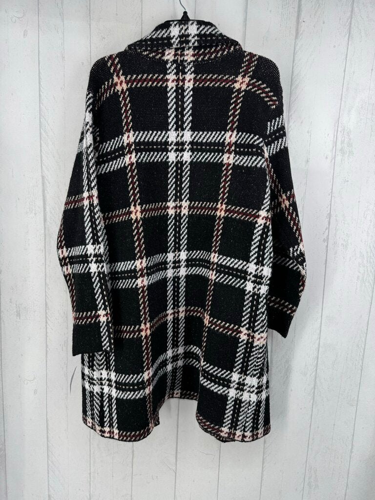 R64 XL plaid front patch pockets notched collar l/s sweater coat