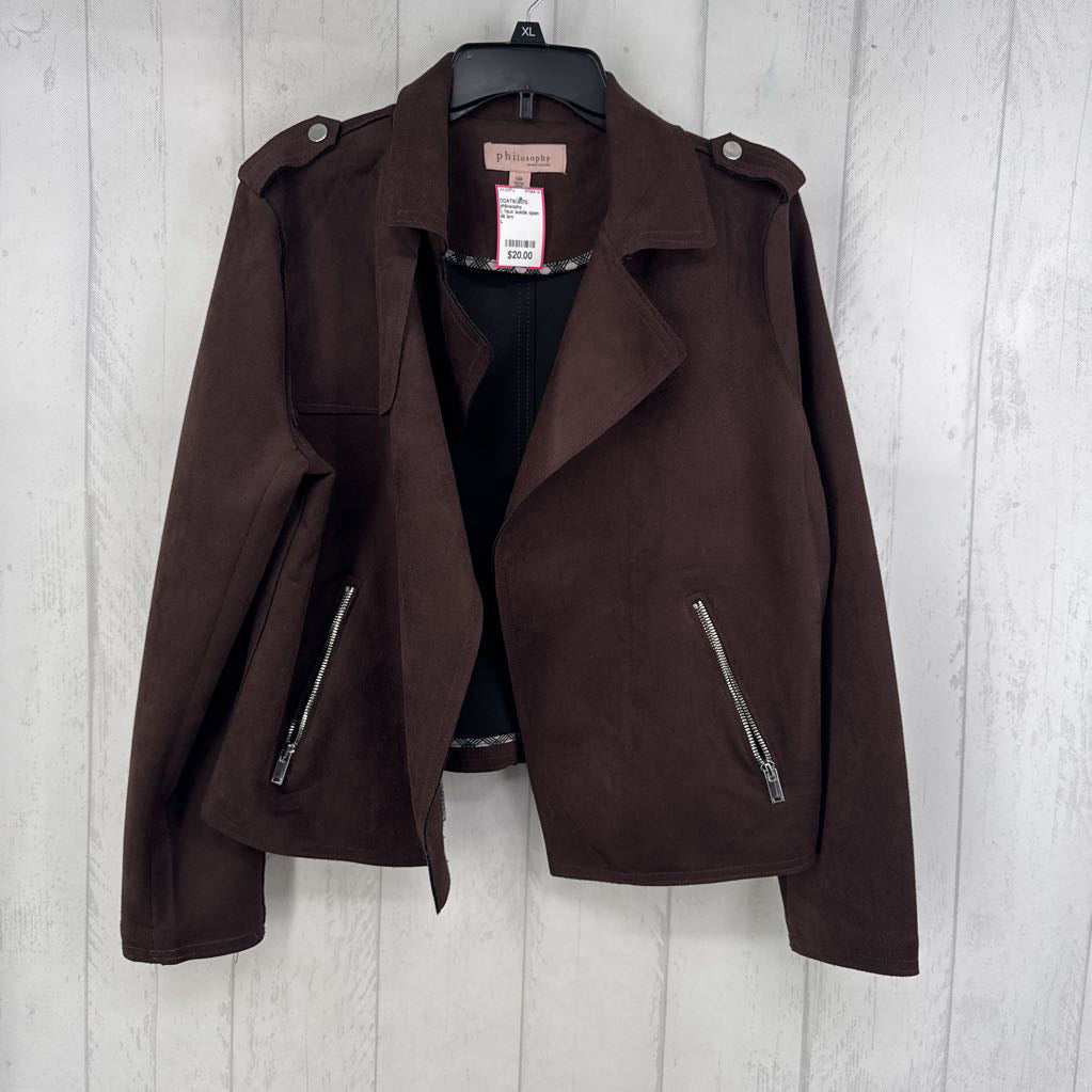 L faux suede open moto jacket
